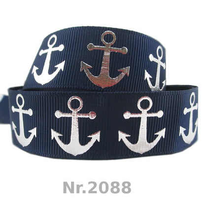 Anker-Band mit Silberfolierung in 22mm, verschiedene Farben