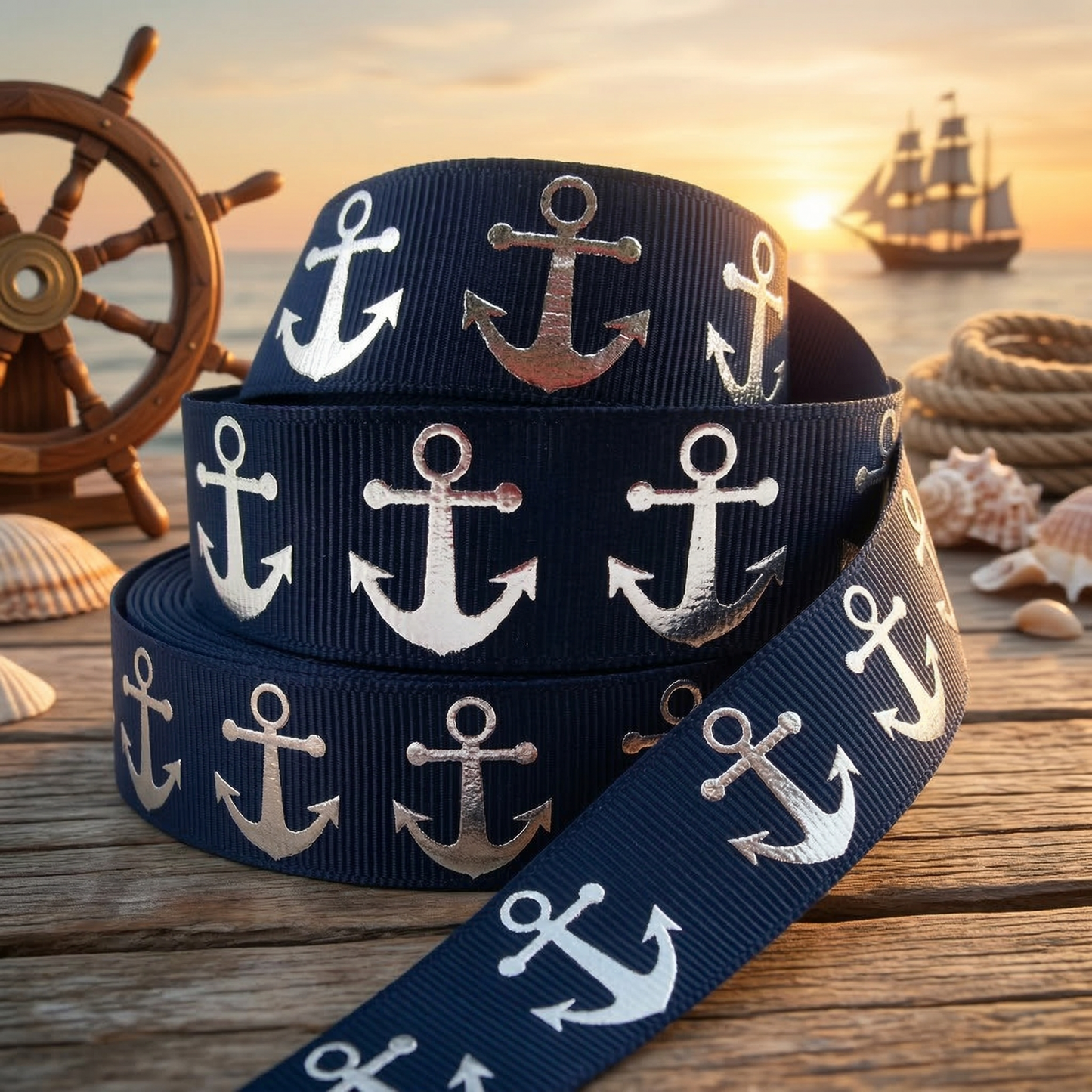 Anchor strap with silver foil in 22mm, various colors