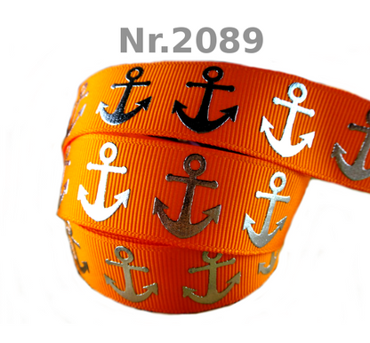 Anker-Band mit Silberfolierung in 22mm, verschiedene Farben