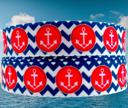 „Nautic Chevron“ – Anker-Design – Ripsband 25 mm