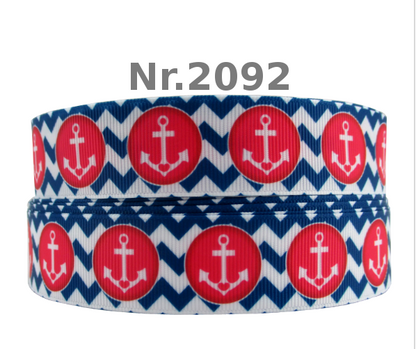 „Nautic Chevron“ – Anker-Design – Ripsband 25 mm