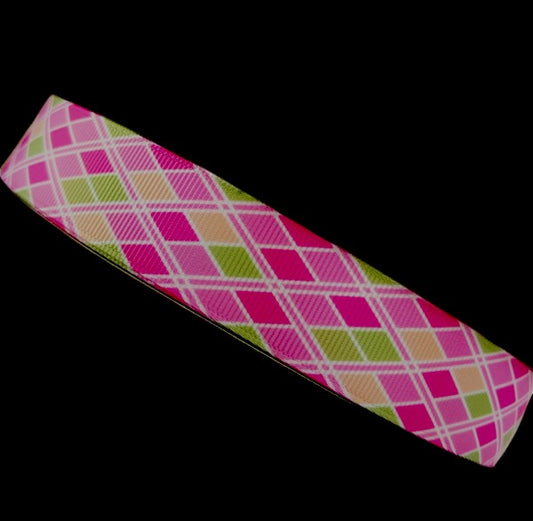 „Pink Argyle“ – Kariertes Rauten-Design – Ripsband 22 mm
