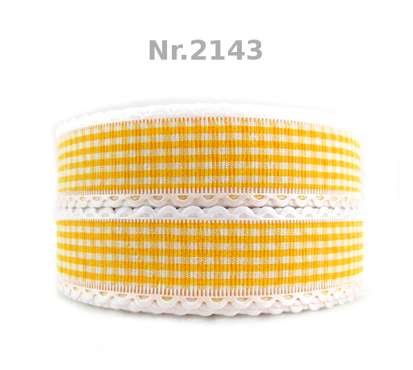 Gelbes Karo-Band mit gehäkeltem Rand – 25mm