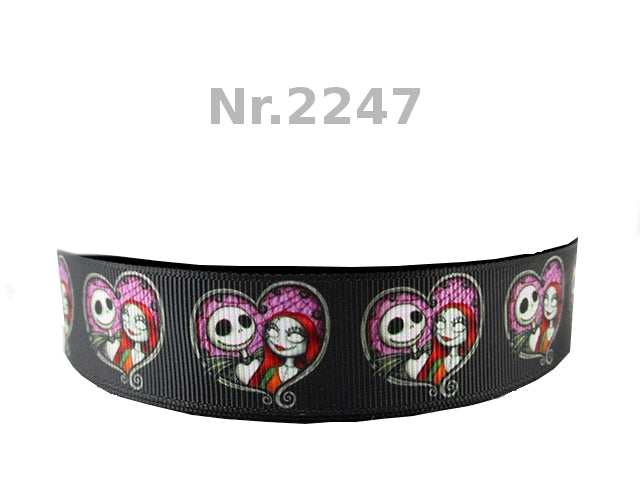 Ripsband mit Herzmotiv | Todes Liebespaar-Design, 25mm