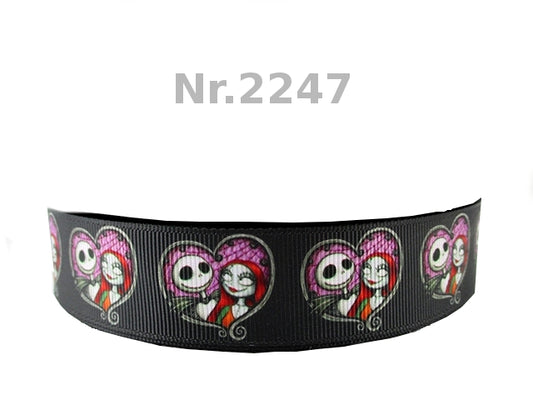 Ripsband mit Herzmotiv | Todes Liebespaar-Design, 25mm