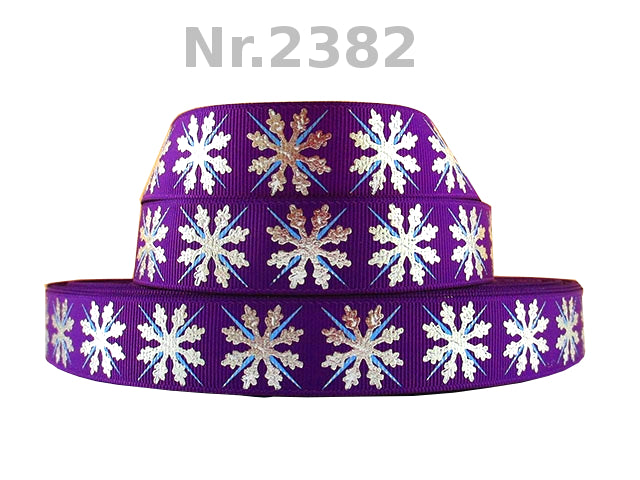 ❄️ Funkelnder Winterzauber – Ripsband mit folierten Schneeflocken in Lila & Pink ✨