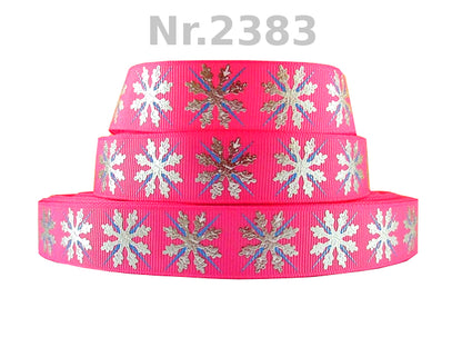 ❄️ Funkelnder Winterzauber – Ripsband mit folierten Schneeflocken in Lila & Pink ✨