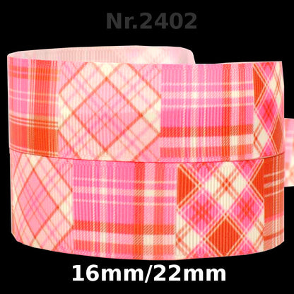 Pink Patchwork Plaid Ripsband 16mm/22mm