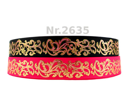 Gold folierte Ranken in Pink und Schwarz - 25mm