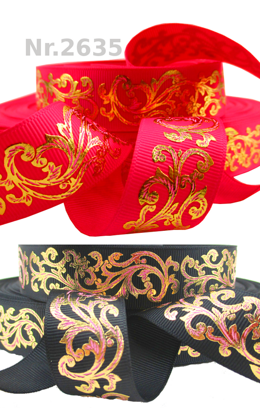 Gold folierte Ranken in Pink und Schwarz - 25mm