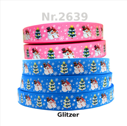 Schneemänner und Tannen in verschiedene Farben - 22mm - Glitzer