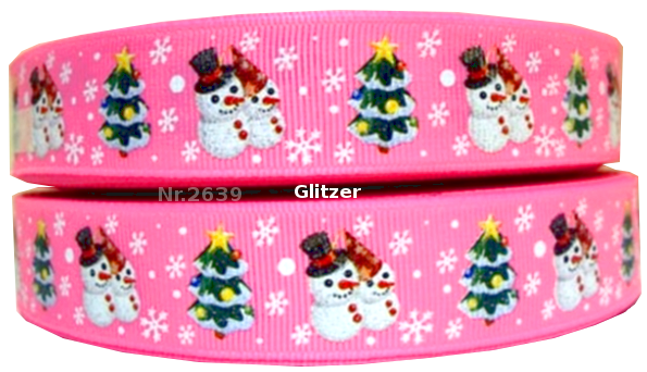 Schneemänner und Tannen in verschiedene Farben - 22mm - Glitzer