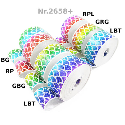 Holografisches Glitzerband mit Fischschuppenmuster - 25mm Rolle in schimmernden Ombre-Farben (4,50m)