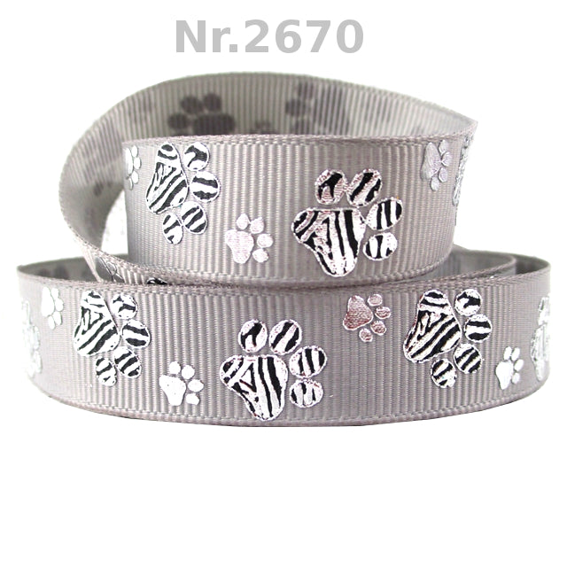 🐾 Pfotenstarke Akzente – Ripsband mit silbernen Zebra-Pfoten in Rot, Rosa & Grau ✨