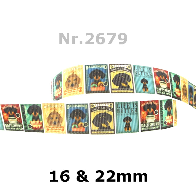 Vintage-Dachshund Blechschilder-Design Band in 16mm u. 22mm