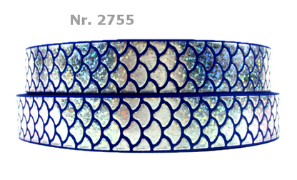 „Magical Mermaid Glow – Exklusives Ripsband mit holografischem Fischschuppen-Muster“ 25 mm