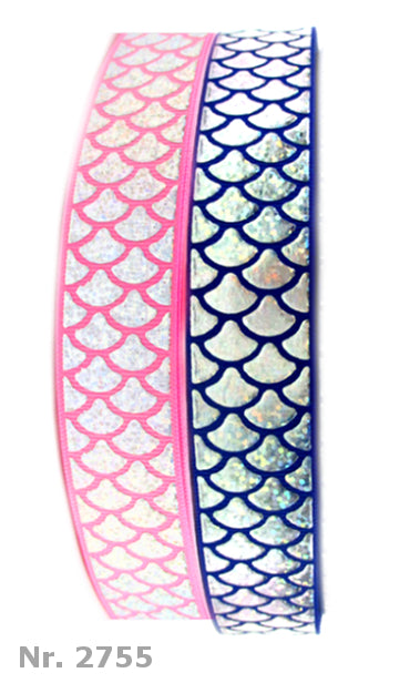 „Magical Mermaid Glow – Exklusives Ripsband mit holografischem Fischschuppen-Muster“ 25 mm