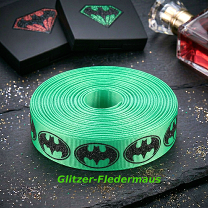 🦇 Fight with Glamour! – Glitzer-Fledermaus Ripsband in Magenta, Rosa & Gelb ✨