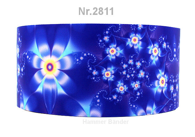 Nr. 2811 Blaue Blumen Band – 22mm