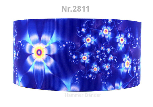 Nr. 2811 Blaue Blumen Band – 22mm