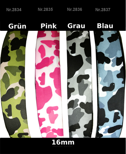 Ripsband Camouflage Tarnmuster - 16mm Breit - (Versch. Farben)