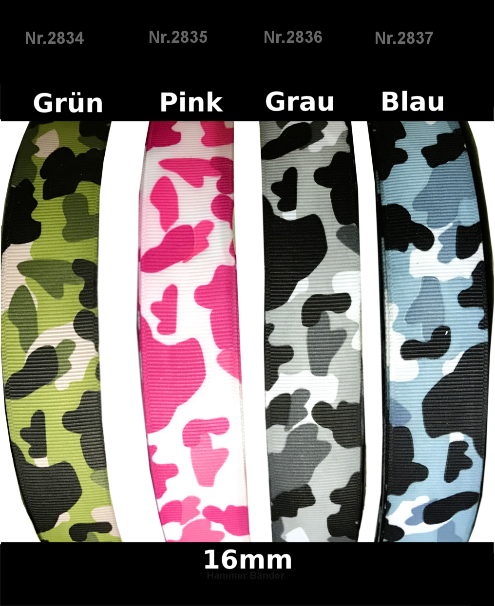 Ripsband Camouflage Tarnmuster - 16mm Breit - (Versch. Farben)