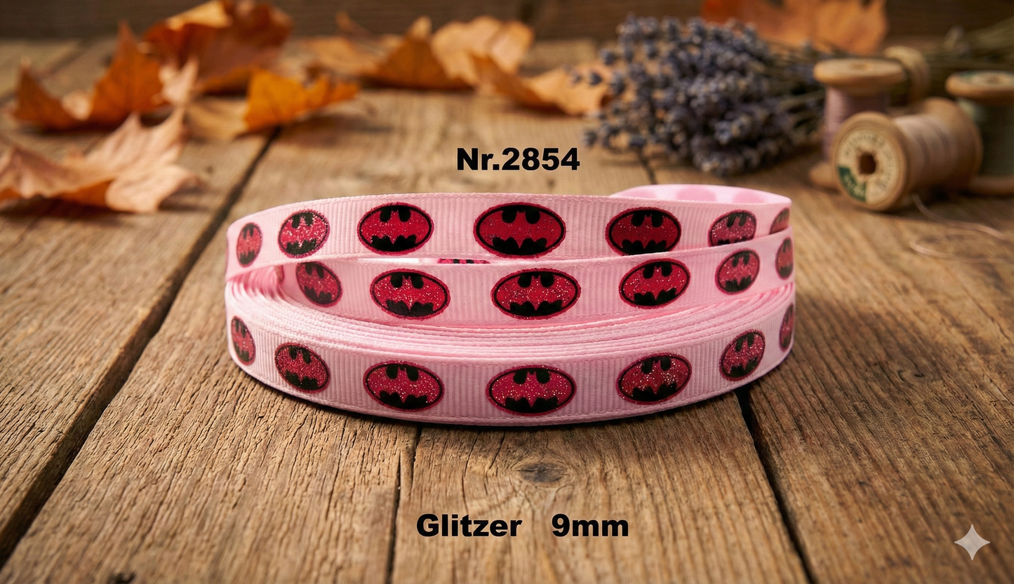 Batman Glitzer Rosa Ripsband 9mm