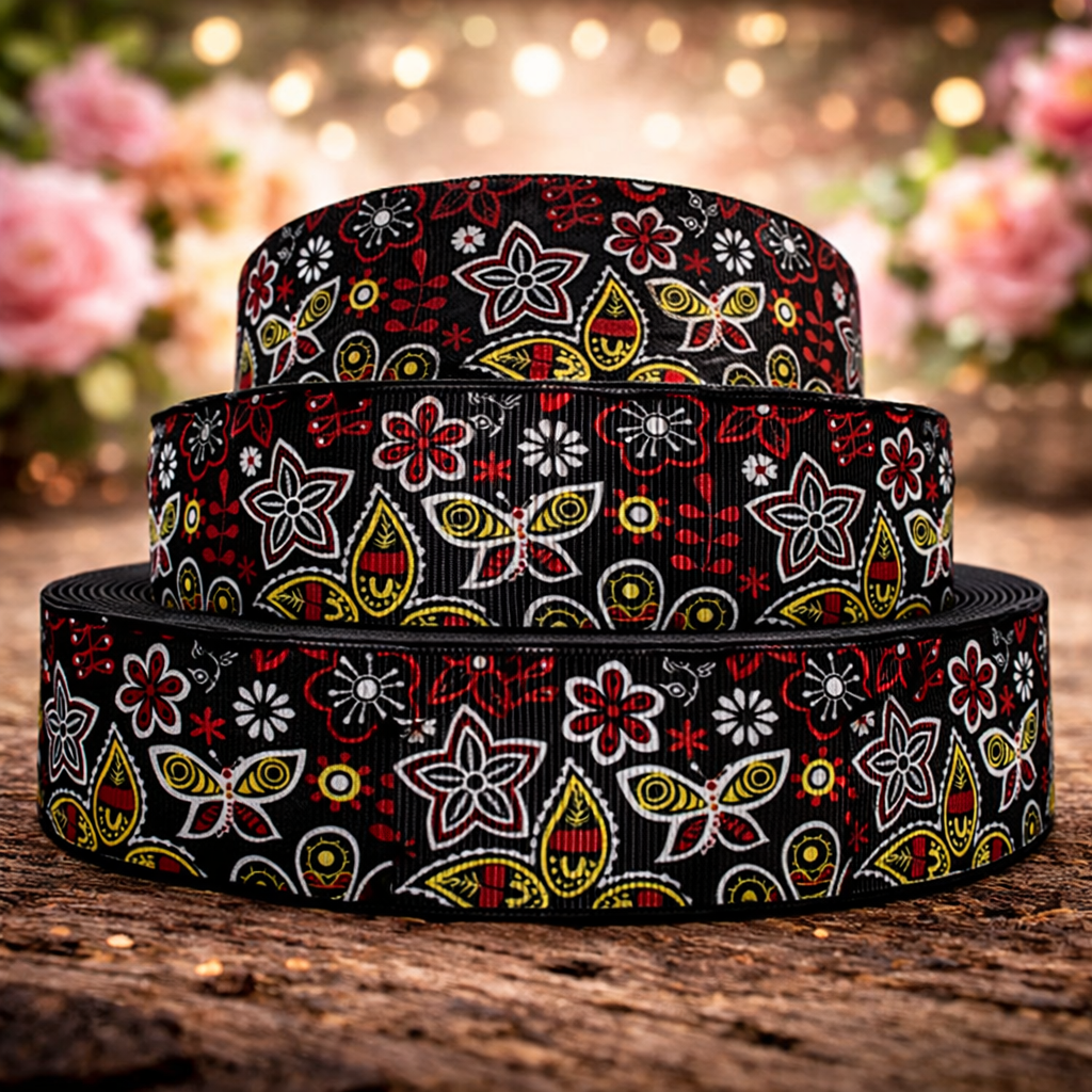 „Folkloric Butterfly – Kunstvolles Ripsband für farbenfrohe Akzente“ 22 mm