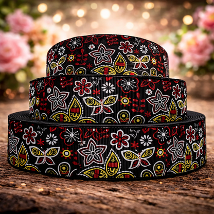 „Folkloric Butterfly – Kunstvolles Ripsband für farbenfrohe Akzente“ 22 mm