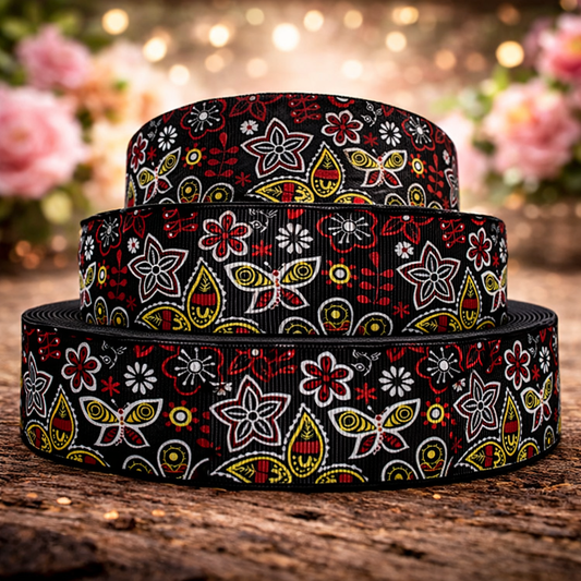„Folkloric Butterfly – Kunstvolles Ripsband für farbenfrohe Akzente“ 22 mm