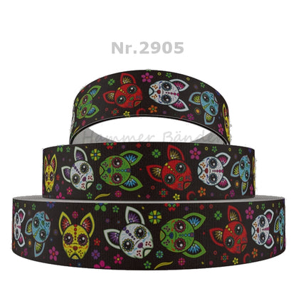 „Mexicana Dog Spirit – Farbenfrohes Masken-Ripsband für mystische Designs“ 16 mm