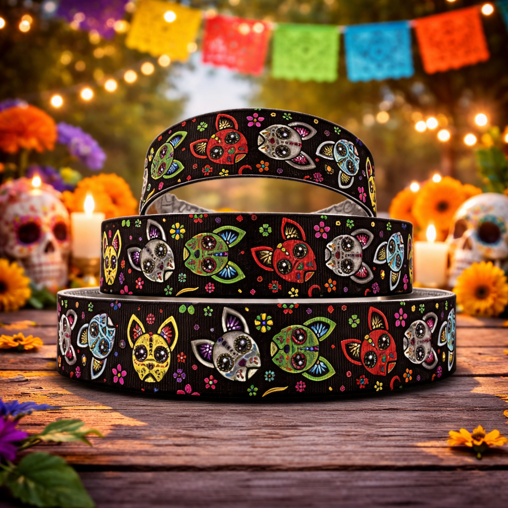 „Mexicana Dog Spirit – Farbenfrohes Masken-Ripsband für mystische Designs“ 16 mm