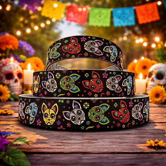 „Mexicana Dog Spirit – Farbenfrohes Masken-Ripsband für mystische Designs“ 16 mm