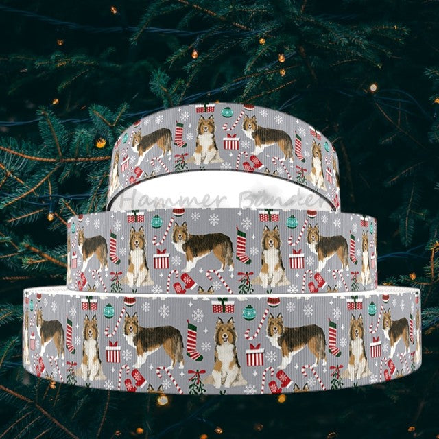 „Collie Winter Magic – Elegantes Ripsband für kuschelige Winterabenteuer“ 22 mm