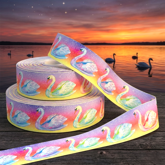 Swans - 22mm, Colorful swans on a sunset background