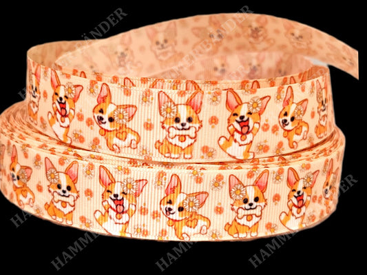 Kawaii Welsh Corgi -Band mit Blumen – 22mm