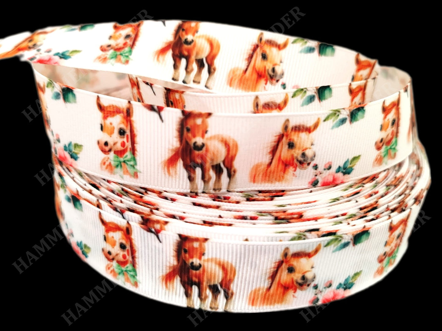 Süße Fohlen & Blumen -Band – 25mm