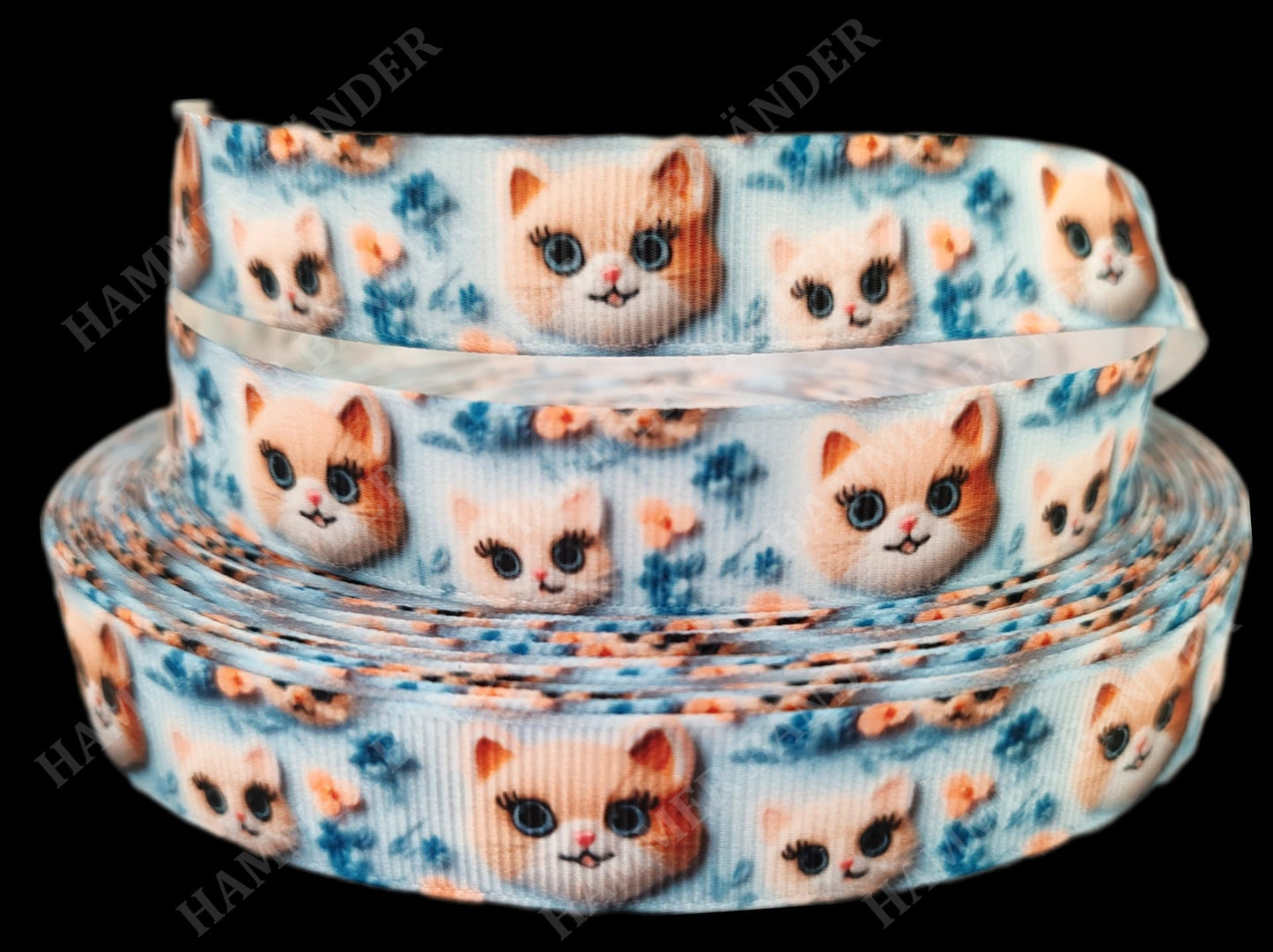 Rote Katzen & Blumen im Stick-Look -Band – 19mm