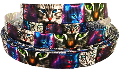 Farbenfrohe Katzenkunst – Exklusives bedrucktes Band 13mm