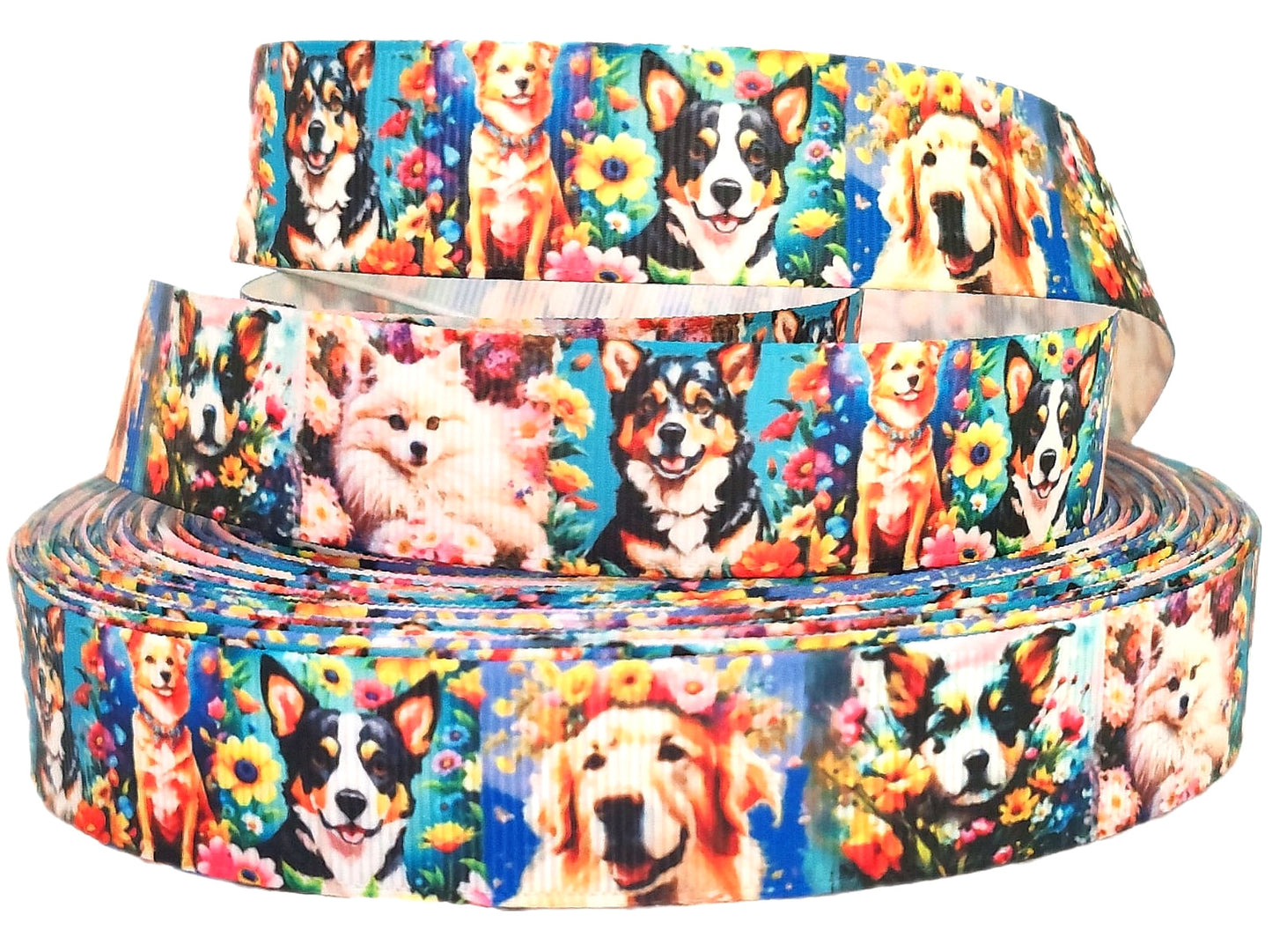 Hunde im Blumenmeer – Exklusives bedrucktes Band 22mm