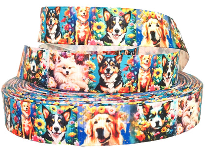 Hunde im Blumenmeer – Exklusives bedrucktes Band 22mm