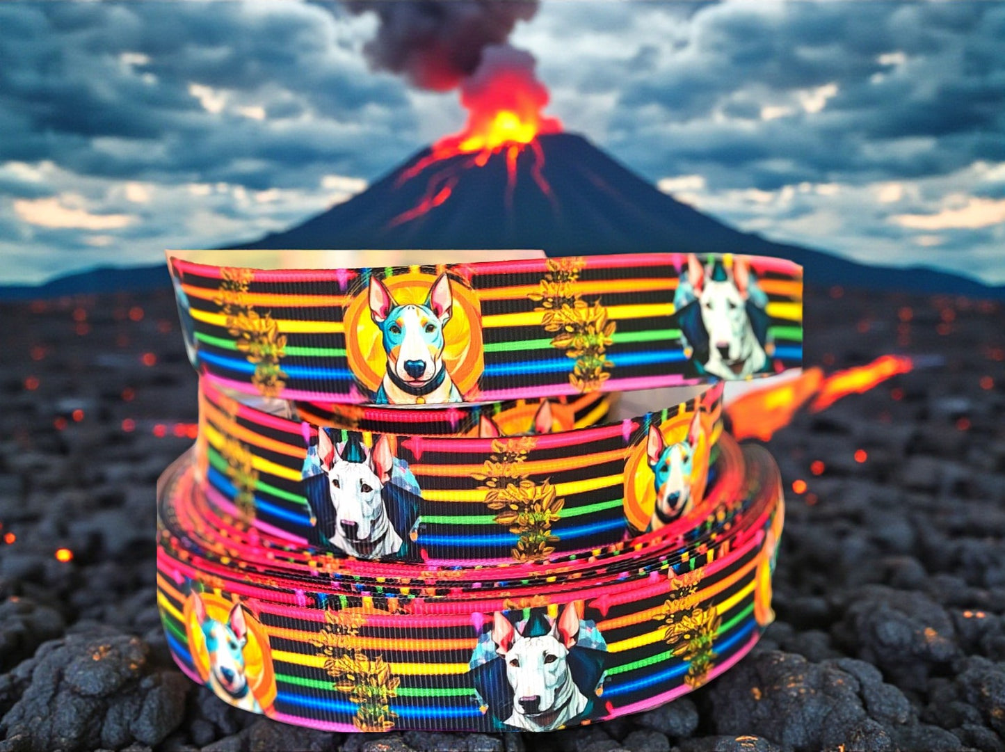 Neon Bullterrier – Exklusives bedrucktes Band 25mm