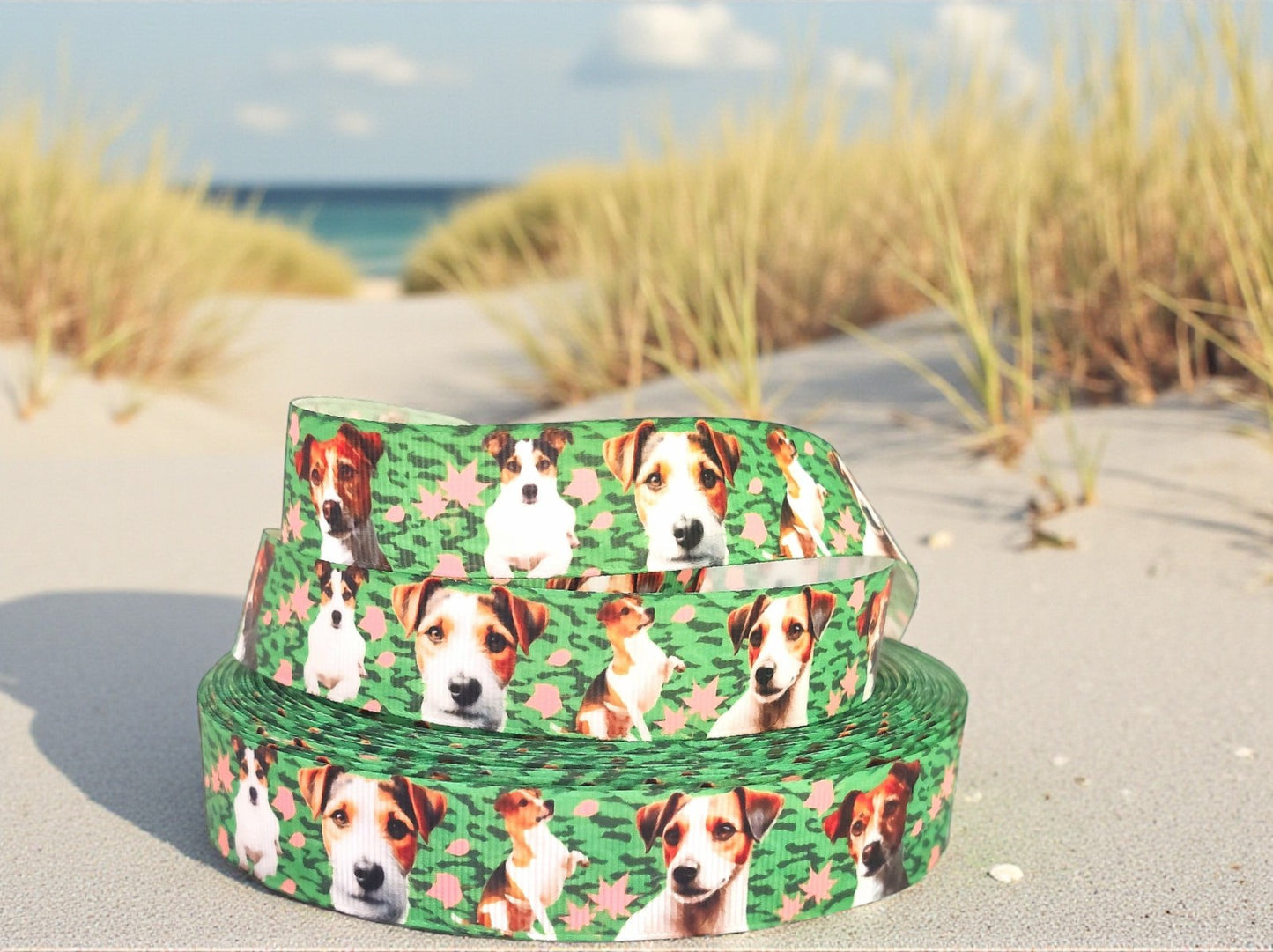 Jack Russell Terrier auf Tarnmuster – Exklusives bedrucktes Band 22mm