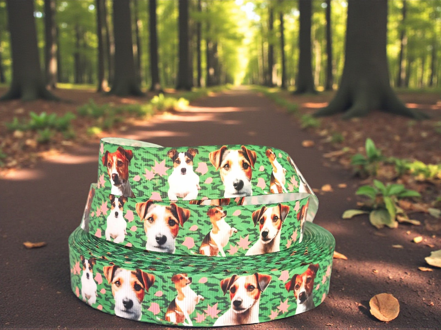 Jack Russell Terrier auf Tarnmuster – Exklusives bedrucktes Band 22mm