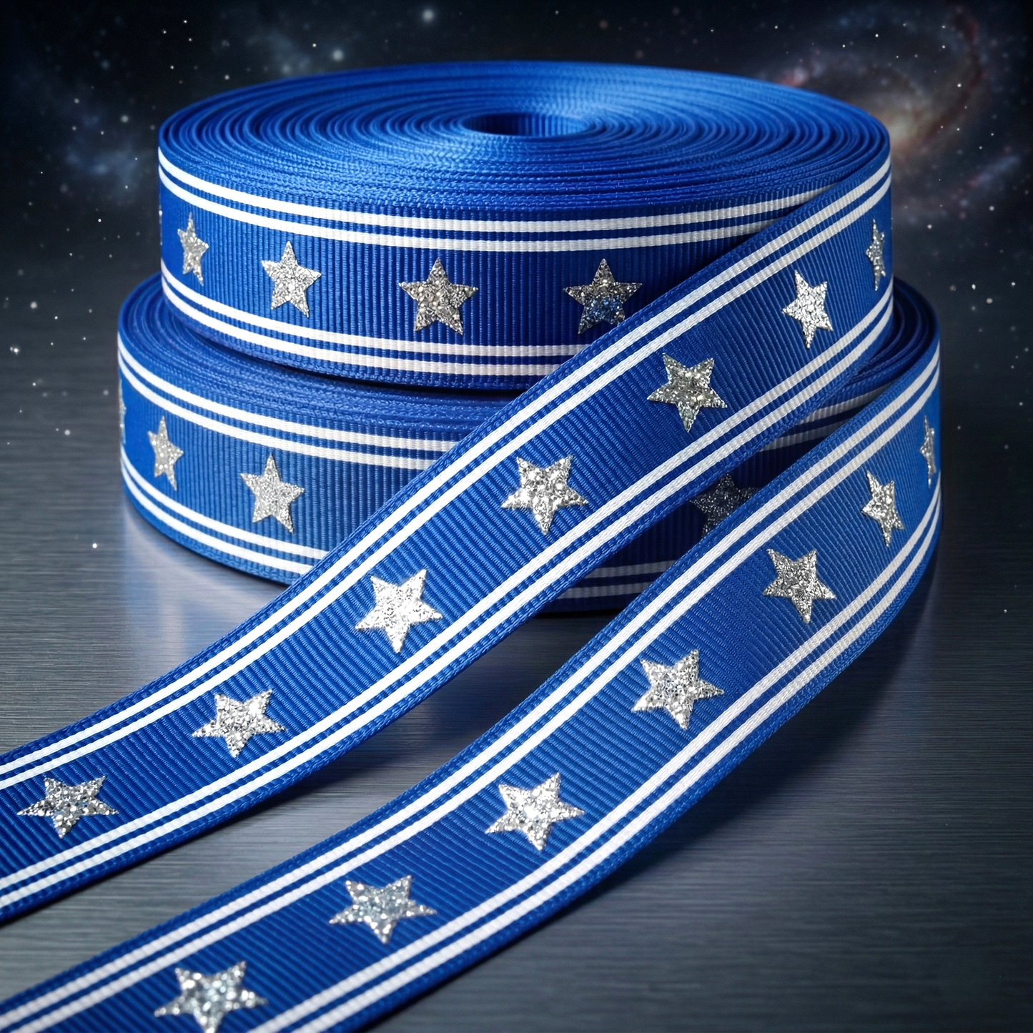 „Silver Star Galaxy“ – Glänzende Sterne & Streifen 22mm