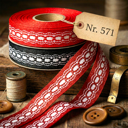 „Vintage Charm – Filigranes Häkeloptik-Ripsband in Rot & Schwarz“ 9mm