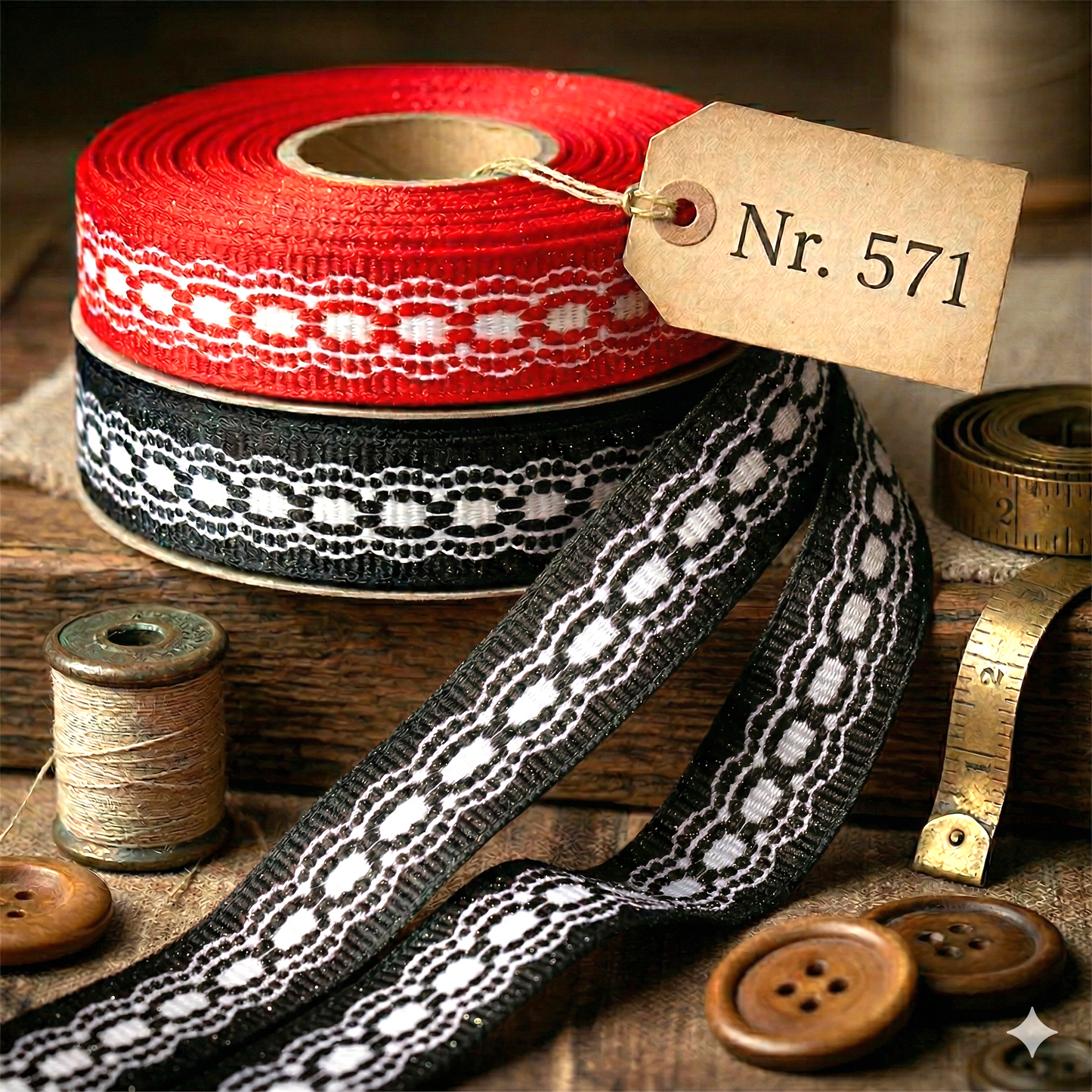 „Vintage Charm – Filigranes Häkeloptik-Ripsband in Rot & Schwarz“ 9mm