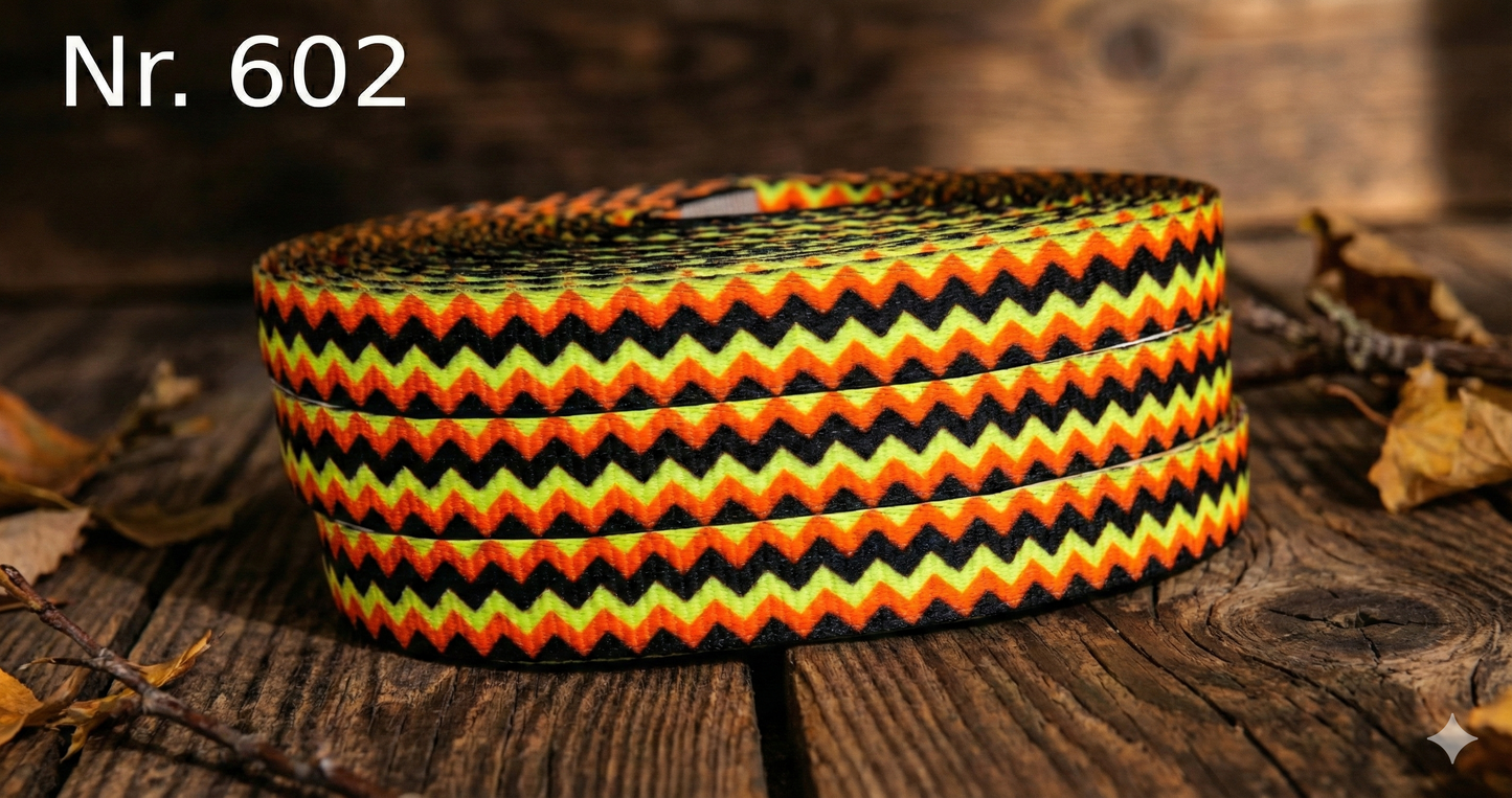 „Dynamic Pulse – Kraftvolles Zickzack-Ripsband in Schwarz & Orange“ 9mm