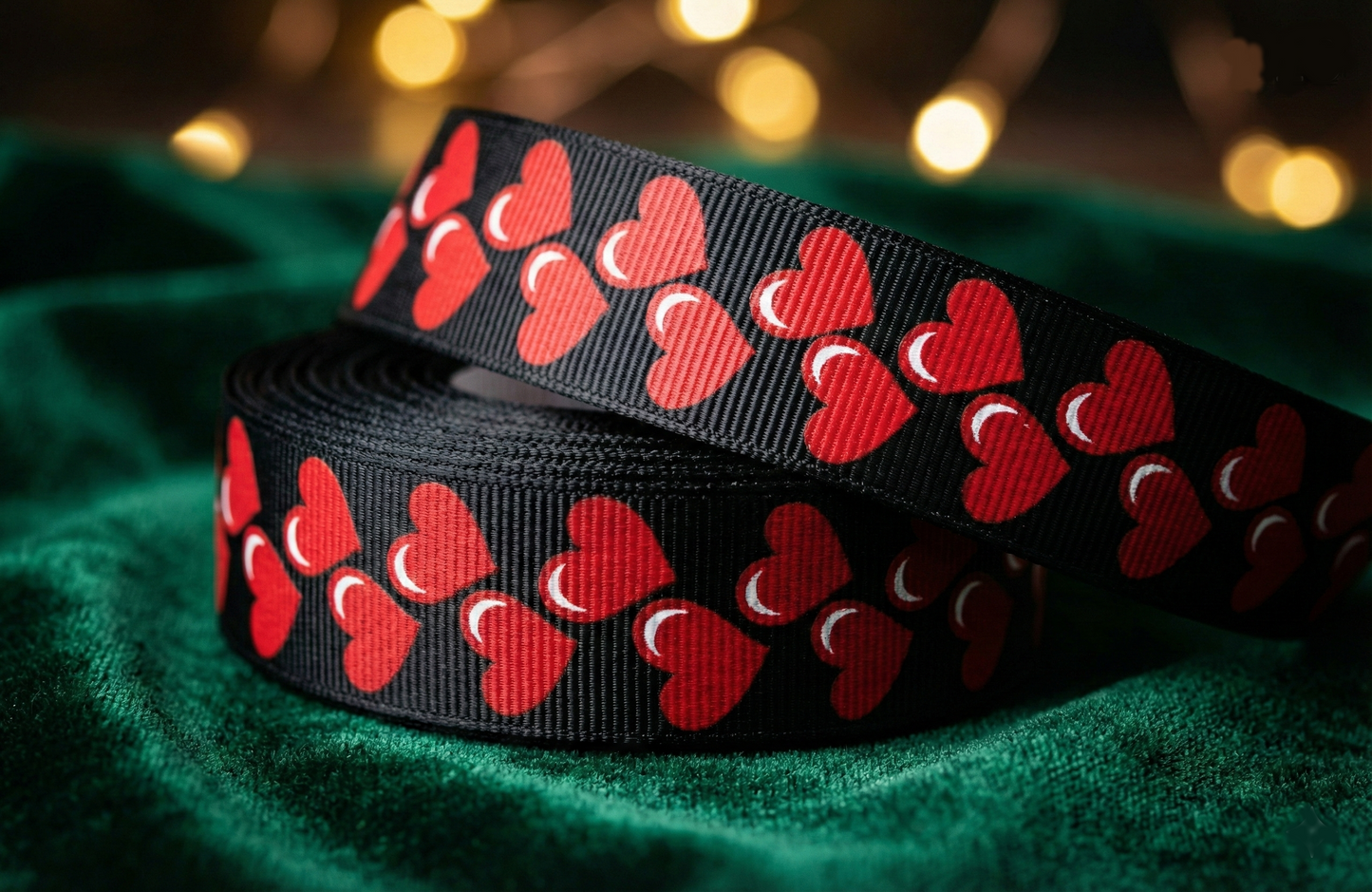 „Pure Love – Strahlendes Herzchen-Ripsband auf edlem Schwarz“ 16mm