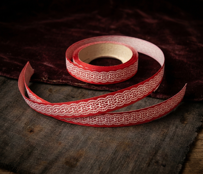 „Lace Elegance – Bezauberndes Häkeloptik-Band in Navy, Rot & Pink“ 16mm